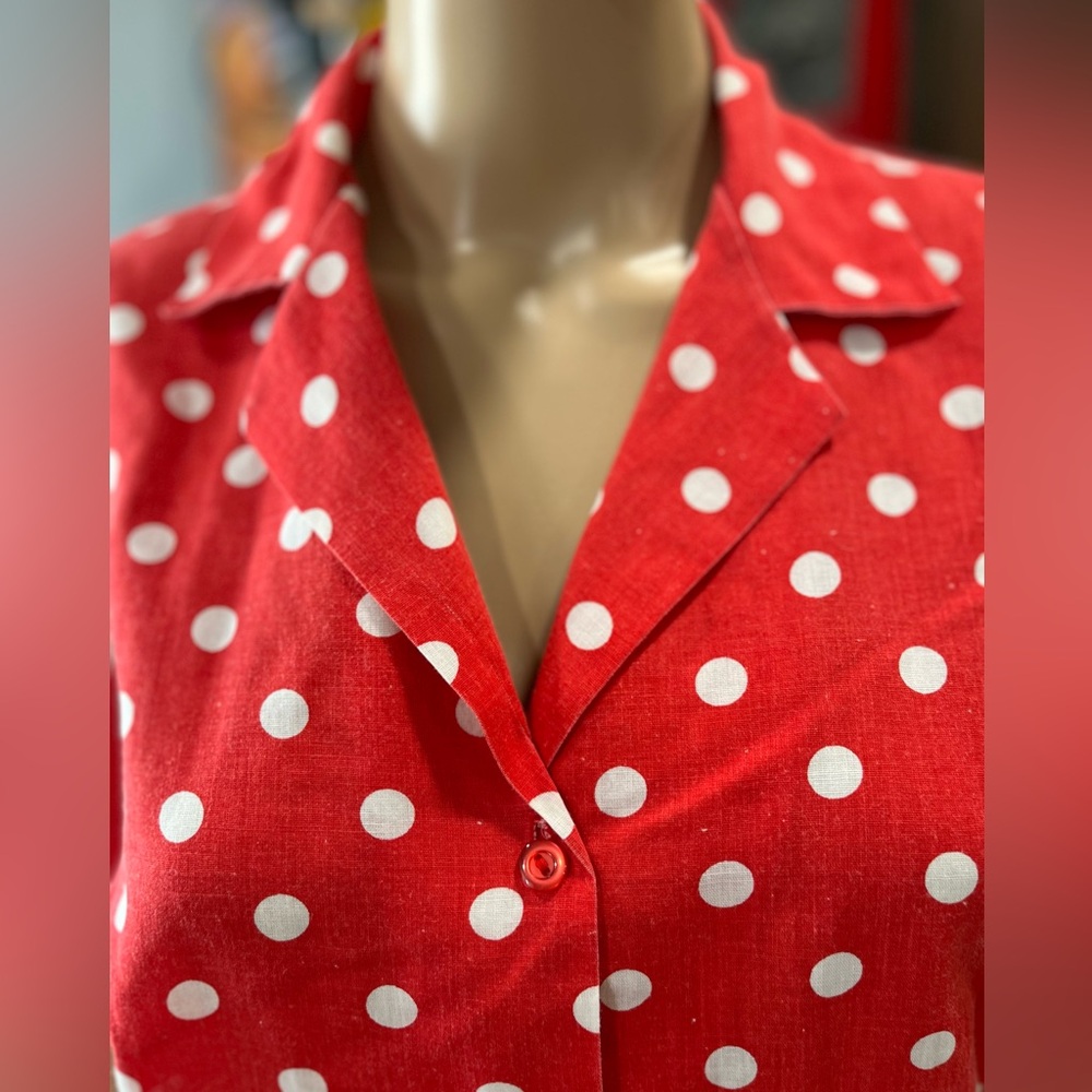 Vintage 70’s handmade Red Polka Dot Women's Top-M/L - Picture 5 of 5